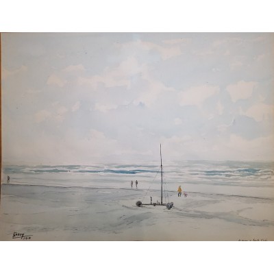 Aquarelle par jean Leroy le rivage à sainte cécile