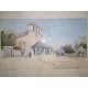 Aquarelle par Henri Linguet paysage place de Village et son église peintre côté XIXème Siècle Ecole de Barbizon