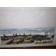 Aquarelle par jean Leroy Marine Vue des pieux lors du recul de la Mer