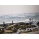 Aquarelle par jean Leroy Marine Vue des pieux lors du recul de la Mer