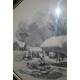 Paire de gravures symbolisant les saisons Eté et Hiver dans de beaux cadres octogonaux en bois