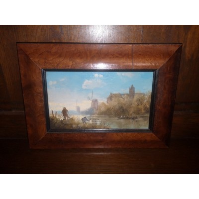 Huile sur panneau ancienne représentant un paysage du Nord Marine signée en BAS à droite J. Sika