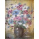 Huile sur toile bouquet de fleurs intitulée Fleurs rouges signée delattre- Duriez michelle 1991 Avec certificat au Verso