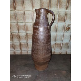 Cruche allongée à bec ancienne en terre cuite striée Art populaire