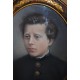 Dessin au Pastel Portrait Buste d'un jeune Officier garçon militaire XIXème Siècle encadré dans un cadre ovale ancien