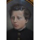 Dessin au Pastel Portrait Buste d'un jeune Officier garçon militaire XIXème Siècle encadré dans un cadre ovale ancien
