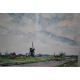 Aquarelle Moulin Vers Alblasserdam Hollande par georges Prestat (1911-1994)