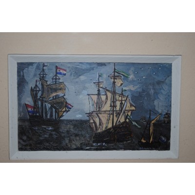 Paire de Marine Paysages marins Huiles sur panneau signées 1893 XIXe Siècle