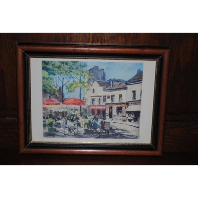 Eau forte aquatinte en couleurs Vue de Montmartre par Baron marcel Julien (1872-1956)