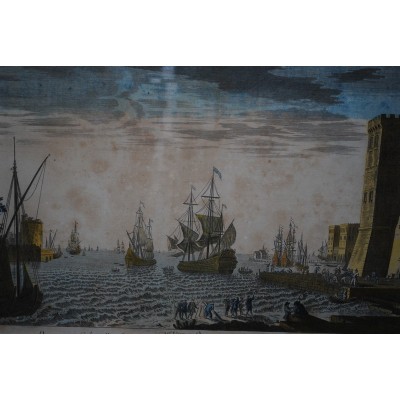 38e Vue d'optique représentant Le Port de Calais Prospectus Caleti Portus A Paris chez Daumont Vue maritime du XVIIIème Siècle