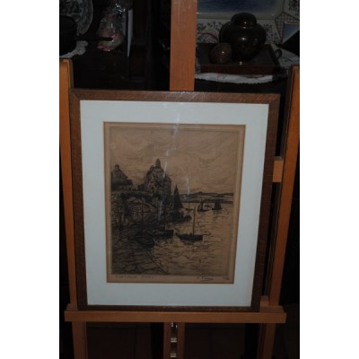 Lithographie ancienne Le Port du Conquet Finistère Signée A. Feau et Numérotée