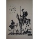 Pablo Picasso (1881-1973) d'après Don Quichotte et Sancho panza pansa Lithographie 1955 Signée et datée dans la planche