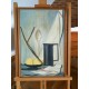 Huile sur bois coupelle de fruits nature morte