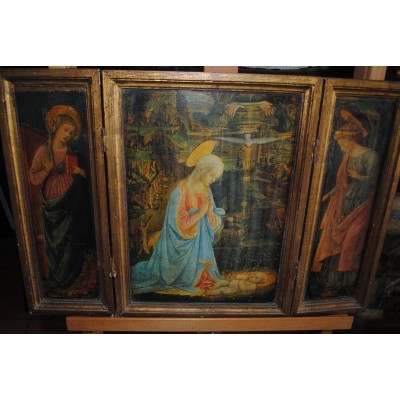 Triptyque Religieux peint en bois Nativité Vierge Art Religieux populaire