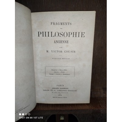 Fragments de Philosophie ancienne par M. victor cousin