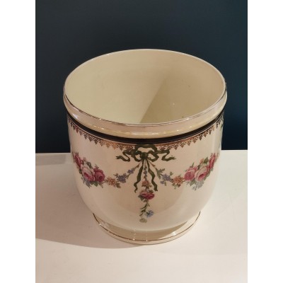 Cache pot ancien en céramique à décor floral Ancien