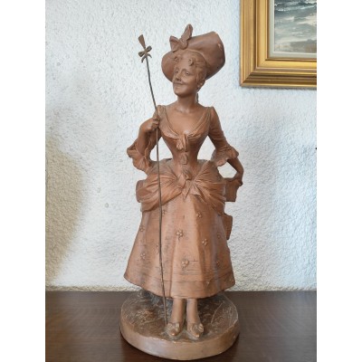 Magnifique Bergère par Georges Van Der Straeten (1856-1941) en Terre cuite
