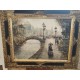 Magnifique et romanesque tableau Vue d'1 femme se promenant sur les quais de Paris Huile sur toile signée