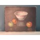 Magnifique Huile sur toile nature morte Bol et pommes signée Calvau