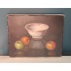 Magnifique Huile sur toile nature morte Bol et pommes signée Calvau