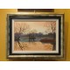 HUILE sur toile par jeanine Gardinal Titrée A l'Aube Paysage à l'étang en bordure de Village