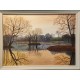 HUILE sur toile par jeanine Gardinal Titrée A l'Aube Paysage à l'étang en bordure de Village