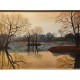 HUILE sur toile par jeanine Gardinal Titrée A l'Aube Paysage à l'étang en bordure de Village