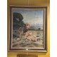 Huile sur toile lions dans la savane signée