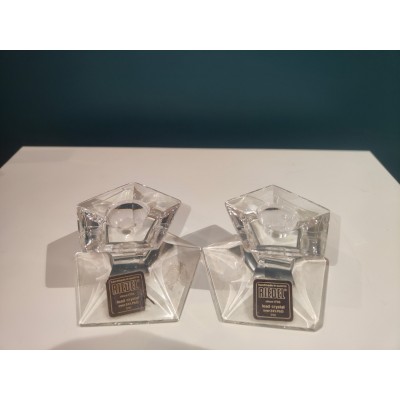 Paire de bougeoirs en cristal Autrichien Riedel Modèle Pentagone