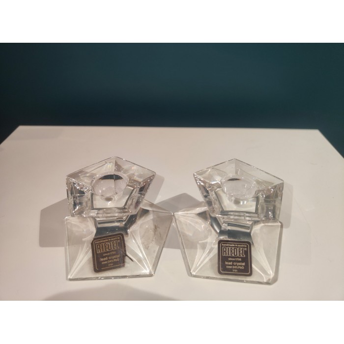Paire de bougeoirs en cristal Autrichien Riedel Modèle Pentagone