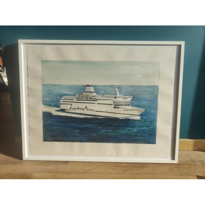 Aquarelle représentant le Bretagne bateau de croisière de la Compagnie Brittany Ferries