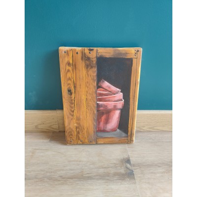Huile sur toile tableau intitulé Pot trompe l'oeil par cécile Guéry