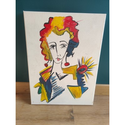 Huile sur toile tableau Portrait d'1 femme expressionisme dans le goût de Picasso