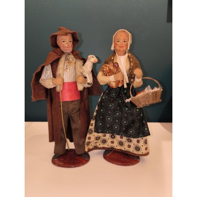 Couple de santons Claude Carbonel le Berger la boulangère sujets provençaux
