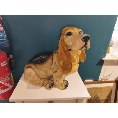 Sculpture en plâtre peint Vernissé Chien Basset Années 30