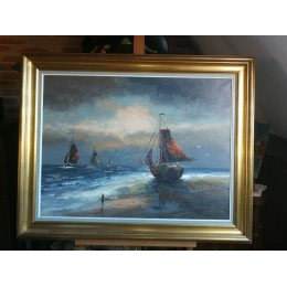 Huile sur toile représentant 1 marine