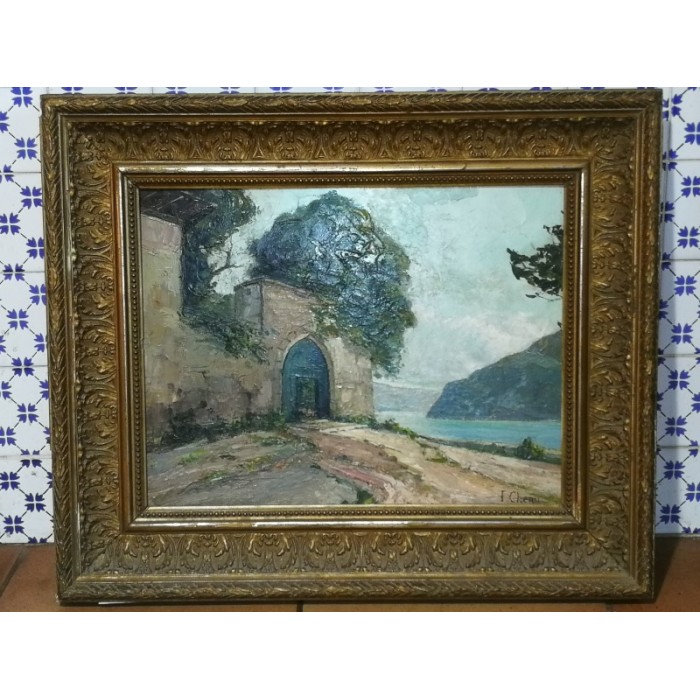 Huile sur bois paysage signée Augustin Pierre Bienvenu Chenu, dit Fleury Chenu (1833-1875)