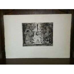 La cheminée Normande par François Soulas Epreuve d'artiste Eau forte