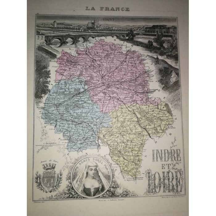 Carte ancienne Authentique de l'Indre et Loire 1861