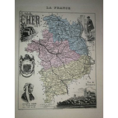 Carte ancienne Authentique du Cher 1861