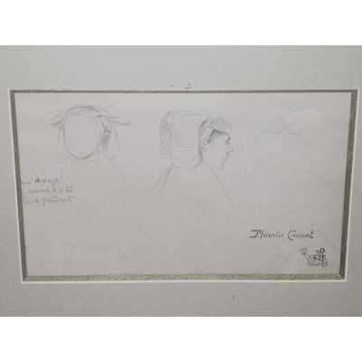 Dessin à la mine de plomb avec cachet d' Atelier par Maurice François Auguste Courant