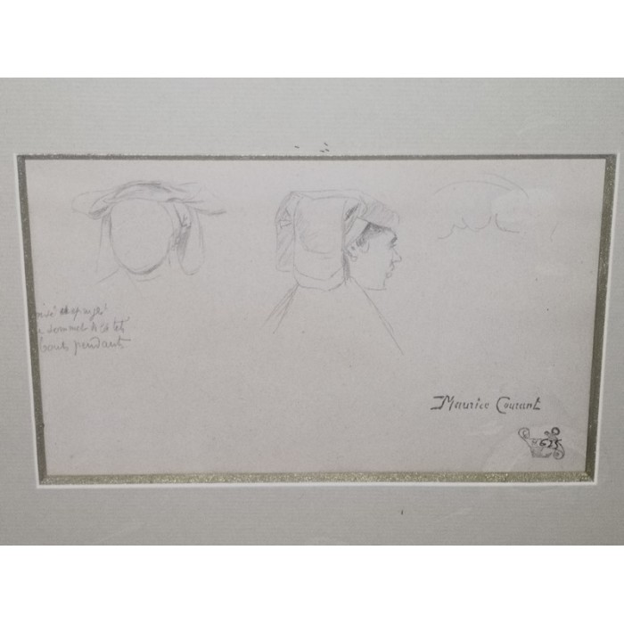 Dessin à la mine de plomb avec cachet d' Atelier par Maurice François Auguste Courant