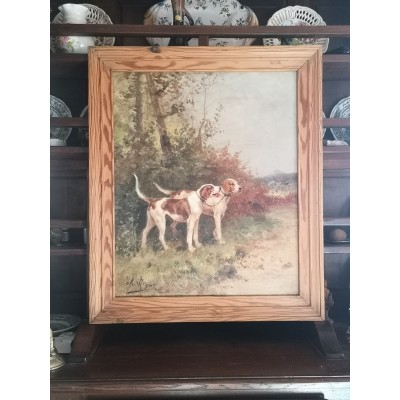 Huile sur toile par Charles andré Reyne Chiens de chasse